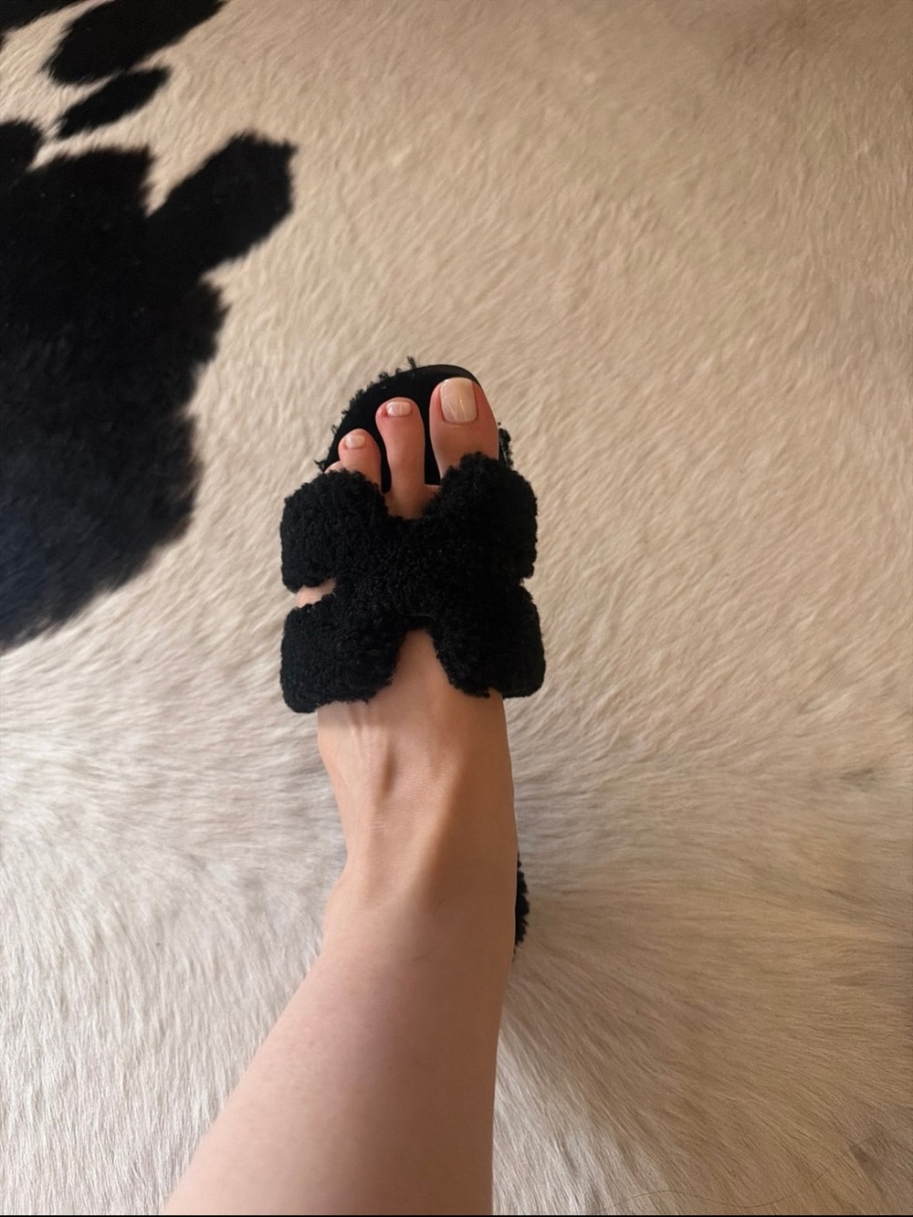 Hermes shearling black sandals - h sandals - designer sandals - Hermes sandals
